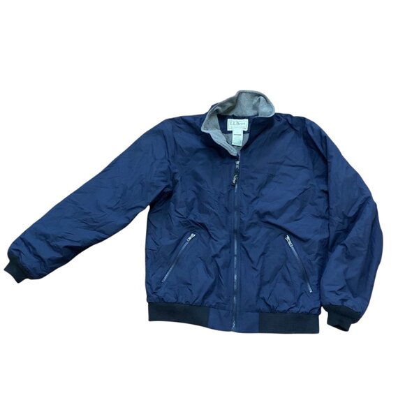 L.L. Bean Mens VTG Navy Blue Full-Zip Bomber Jacket Sz M Fleece Lining Outdoor - Picture 2 of 10